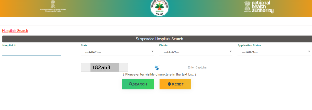 Suspended Hospitals Search - आयुष्मान भारत गोल्डन कार्ड