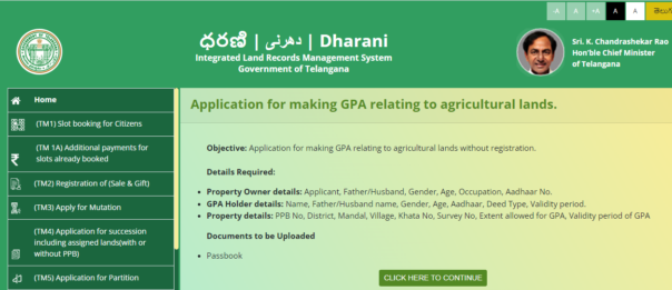 GPA Application Form - Dharani Telangana