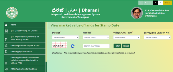 Stamp Duty Market Value of Land - Dharani Telangana
